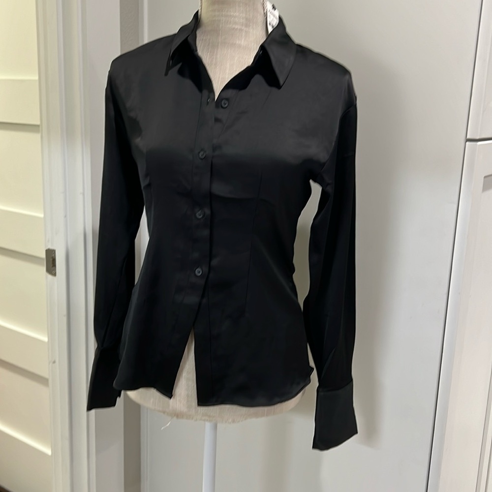 Satin Split Front Slim Portofino Shirt